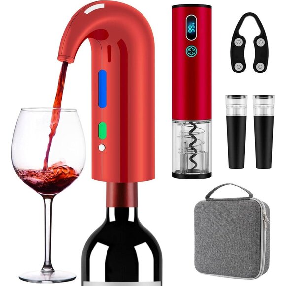 Electric Wine Opener Gift Set with Aerator, Stopper, Decanter & Storage Bag - Picture 1 of 7